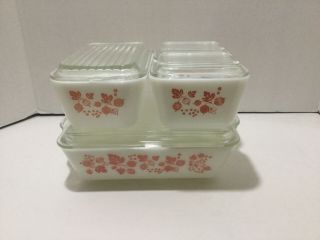 Set Of 4 Vintage Pyrex Pink Gooseberry Refrigerator Dishes 501 502 503 With Lids