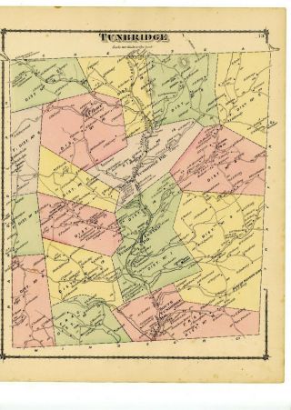 1877 Old Map Of Tunbridge Vermont From Atlas Of Orange County,  With Family Names