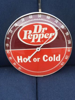 Vintage 1960s Dr Pepper Soda Pop Gas Oil 12 " Metal & Glass Thermometer Sign