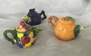 Mini Vegetable Teapots Set Of 3 Detailed,  Bright Colors,  Decor,  Fairy Gardens