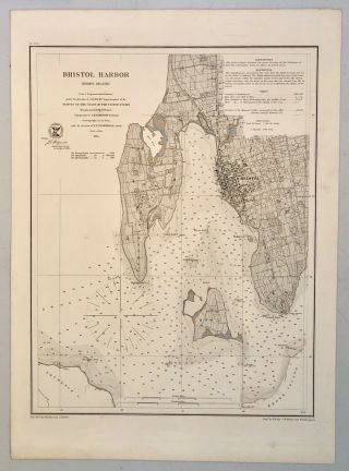 1864 Us Coast Survey Chart Map Bristol Harbor Rhode Island Ad Bache 20 X 14 1/2