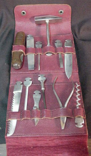 Vintage Hoffritz German Tool Kit Leather Case - Handle & 11 Tools