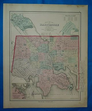 Vintage 1882 Atlas Map Baltimore,  Maryland Old Antique & Authentic S&h