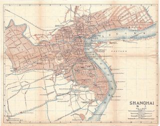 Antique 1915 Very Rare Map Of Shanghai,  China - 上海