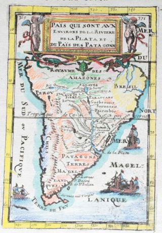 South America Brazil Chile Patagonia Amazonia; A.  M.  Mallet 1683 Antique