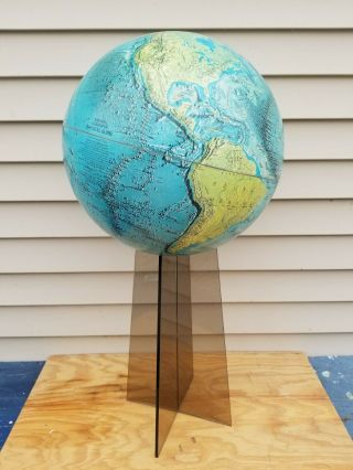 Vintage National Geographic 1971 Physical World Globe 33” Tall W/ Lucite Base
