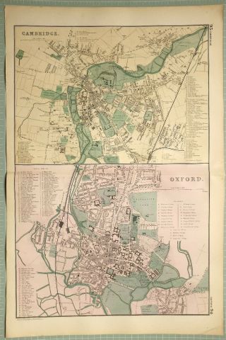 1895 Map Plan Of Cambridge Colleges Oxford Churches Halls University