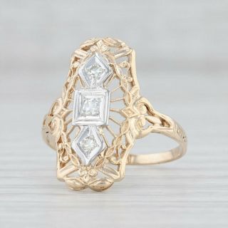 Vintage Diamond Filigree Ring 14k Gold Size 7 Floral Openwork
