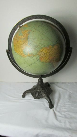 Antique Rand Mcnally 12” World Globe With Cast Iron Base Early 1900s