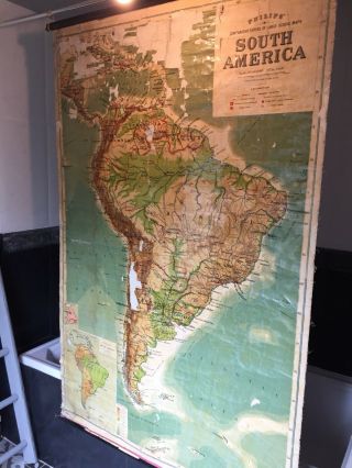 Huge Vintage School Wall Map South America 1957 George Philip