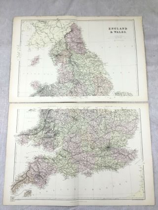 1882 Antique Map Of England Wales Britain Isle Of Man Old 19th Century