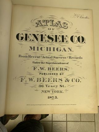 antique Atlas Of Genesee County Mi.  F W Beers & Co 1873 3