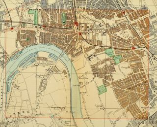 1891 Victorian Map Street Plan London Hammersmith Workhouse Fulham Cemetery