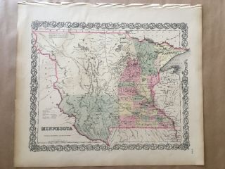 Colton Atlas Map 1855,  Minnesota.  1st Edition,  Info Page.  16x18.  5”.
