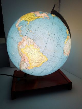 Antique Vintage 1940s Lighted Glass Rand Mcnally Terrestrial Globe 12 " Woodbase