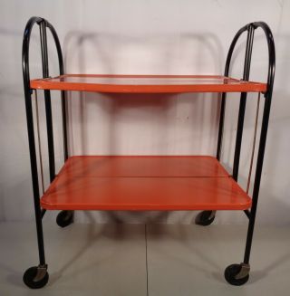 Vtg Mid - Century Modern Relyon Rolling Serving Bar Tea Cart Folding Metal