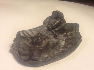 Wolf Inuit In Canoe Sculpture Hand Carved Soap Stone Figurine