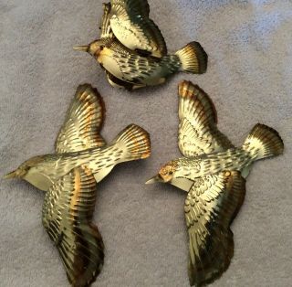 Vintage Metal Birds Set Of 3 Hanging Wall Decor Brass Color Birds In Flight
