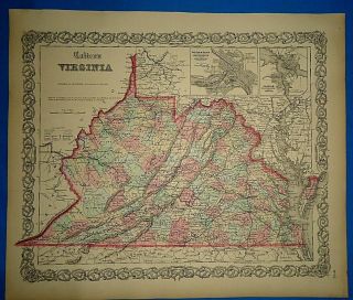 Antique 1862 Colton Atlas Map Pre - War Virginia Old S&h