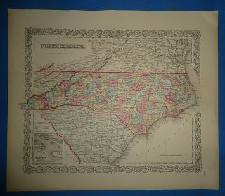 Vintage Circa 1857 North Carolina Map Old Antique Colton Atlas Map