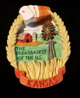 Rare Colorfull 3 D Kansas Signed 1996 Jac Pac The Bread Basket Of The U.  S.  Magnet