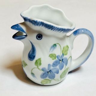 Blue White Chicken Individual Creamer Syrup Pitcher 3 " Tall Andrea By Sadek