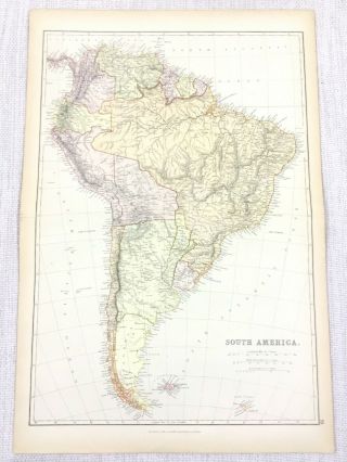 1888 Antique Map Of Continental South America 19th Century Blackie & Son