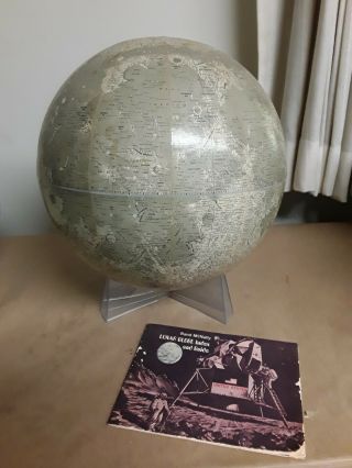 Vintage 1969 Rand Mcnally Lunar 12 " Globe Moon Planet W 21 Pg Booklet & Stand