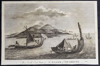 1784 Anderson Antique Print View Of Ne Tahiti With Local Boats - Capt Cook 1773