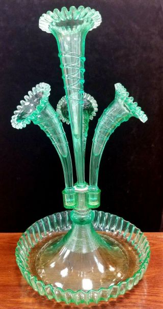 Rare Vintage Green Uranium Glass Epergne 18 "