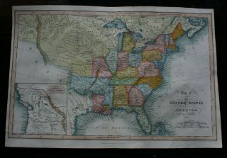 Antique Map Of The United States Of America By J Hinton Hand Coloured Pub 1832