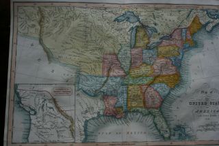 Antique map of The United States of America by J Hinton hand coloured pub 1832 3