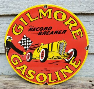 Vintage Porcelain Gilmore Gas And Oil Sign