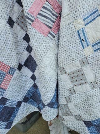 (118) Wonderful Vintage Quilt Nine Patch On Point Variation Handmade