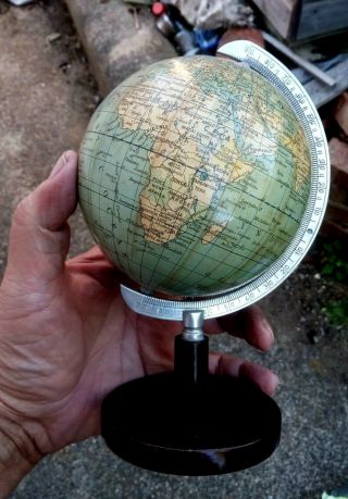 Vintage 1930s Small Globe Wooden Base - Columbus Globe