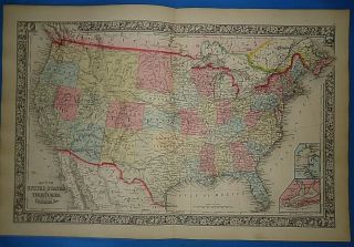 Vintage 1863 Atlas Map United States Territories Old Antique &