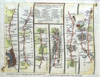 London Uxbridge Beaconsfield Oxford,  Bowles/senex Antique Strip Road Map 1757