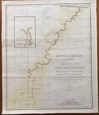 1843 Coatzacoalcos River Curso Del Rio Map 18 X 24” Republica Mexicana