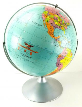 Vintage 1960s Nystrom 16 " Dual Axis Political World Globe With Metal Base