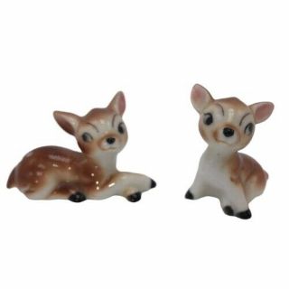 2 Vintage Miniature Baby Deer Fawns Figurines Bone China Japan Spotted Bambi