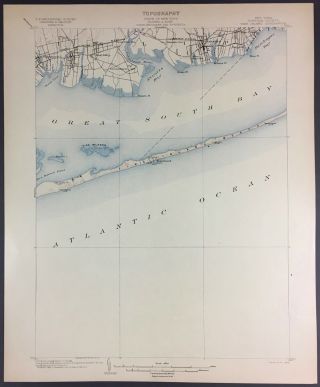 1903 Edition Fire Island,  Suffolk Co. ,  Ny Antique Usgs Topographic Topo Map 1st