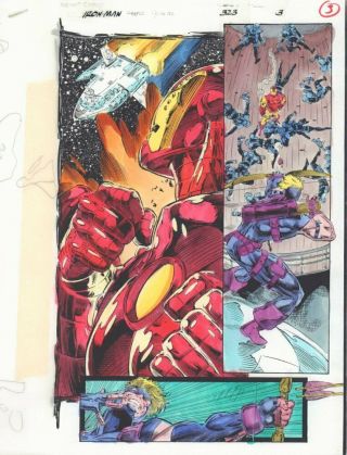Iron Man 323 P.  3 Color Guide Art - Iron Man Vs.  Hawkeye - 1995 By John Kalisz