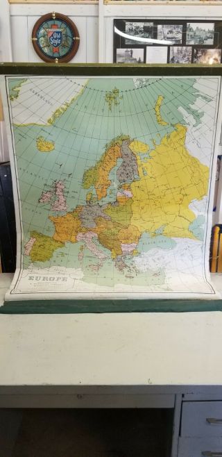 Vintage Pull Down School Map Of Europe A.  Flanagan Chicago Illinois