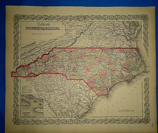 Antique 1862 Colton Atlas Map North Carolina Old S&h