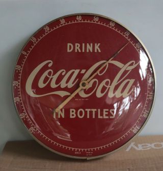Vintage 12 " Round Drink Coca Cola In Bottles Thermometer Sign