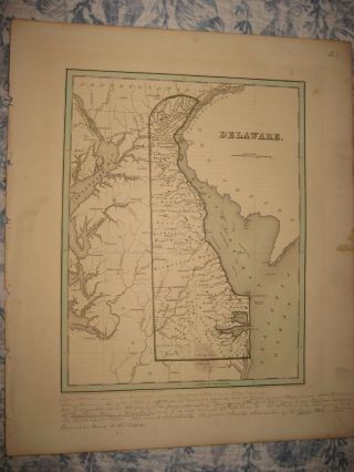 Large Important Antique 1838 Delaware Bradford Handcolored Map Castle Dover