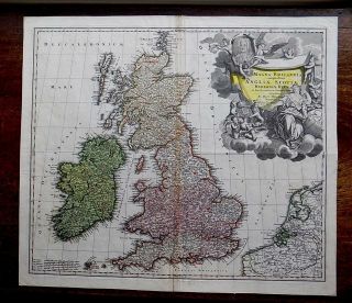 C1720 Homann Great Britain England Scotland Ireland Wales Old Antique Map Uk Vgc