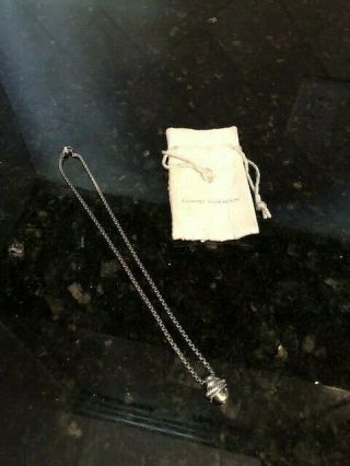 Vintage David Yurman 14k Sterling Silver Acorn Box Chain Necklace W/ Pouch