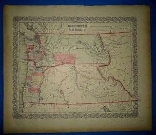 1856 Colton Atlas Map Territories Of Oregon - Washington Old Antique