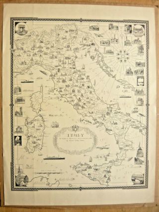 Ernest Dudley Chase,  Italy,  1935 Map 19 X 25 In.  Black And White Center Fold